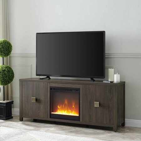 HENN & HART 58 in. Juniper TV Stand with Crystal Fireplace Insert, Alder Brown TV1293